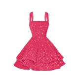 Vestido De Boas-vindas, Dessiny Sparkly Sparkly, Em Camadas, Evasê, Rosa Choque