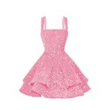 Vestido De Boas-vindas Dessiny Sparkly Sparkly Em Camadas Rosa Evasê