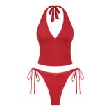 Conjunto De Tanquíni Seamoly Glitter Sparkly Bowknot Decor Vermelho Tamanho S