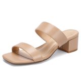 Sandálias Femininas Dobolin, Saltos Largos, Bico Quadrado, Nua