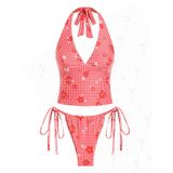 Conjunto De Tanquíni Seamoly Red Gingham Com Estampa Floral Halter L