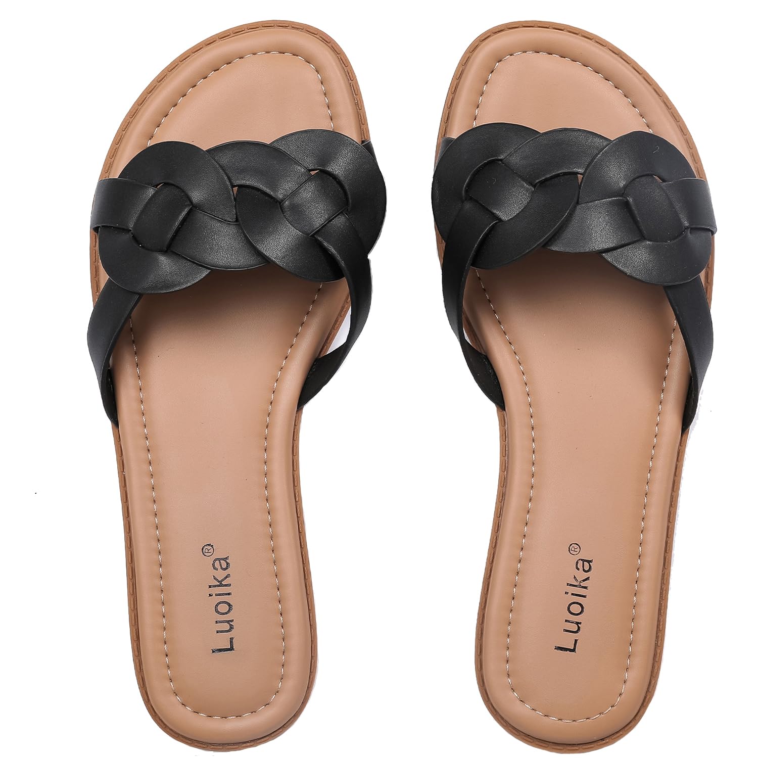 Sandálias Luoika Wide Width Flat Slides Summer Beach Black