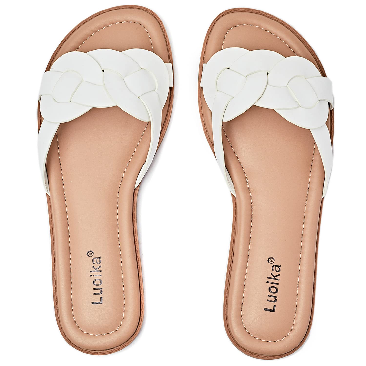 Sandálias Luoika Wide Width Flat Slides Para Mulheres Brancas