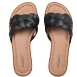 Sandálias Femininas Luoika, De Largura Larga, Planas, Pretas, 9xw