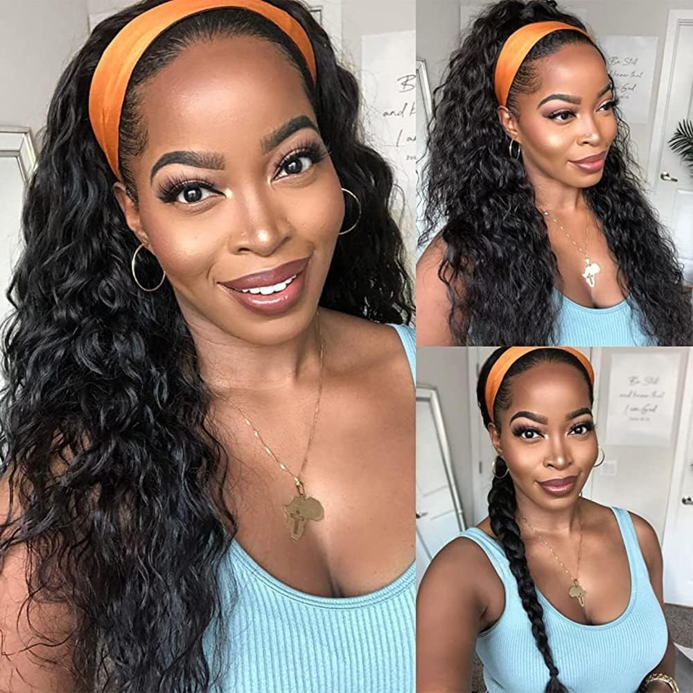 Peruca Emistar Curly Headband Water Wave De 22 Polegadas Para Mulheres Negras
