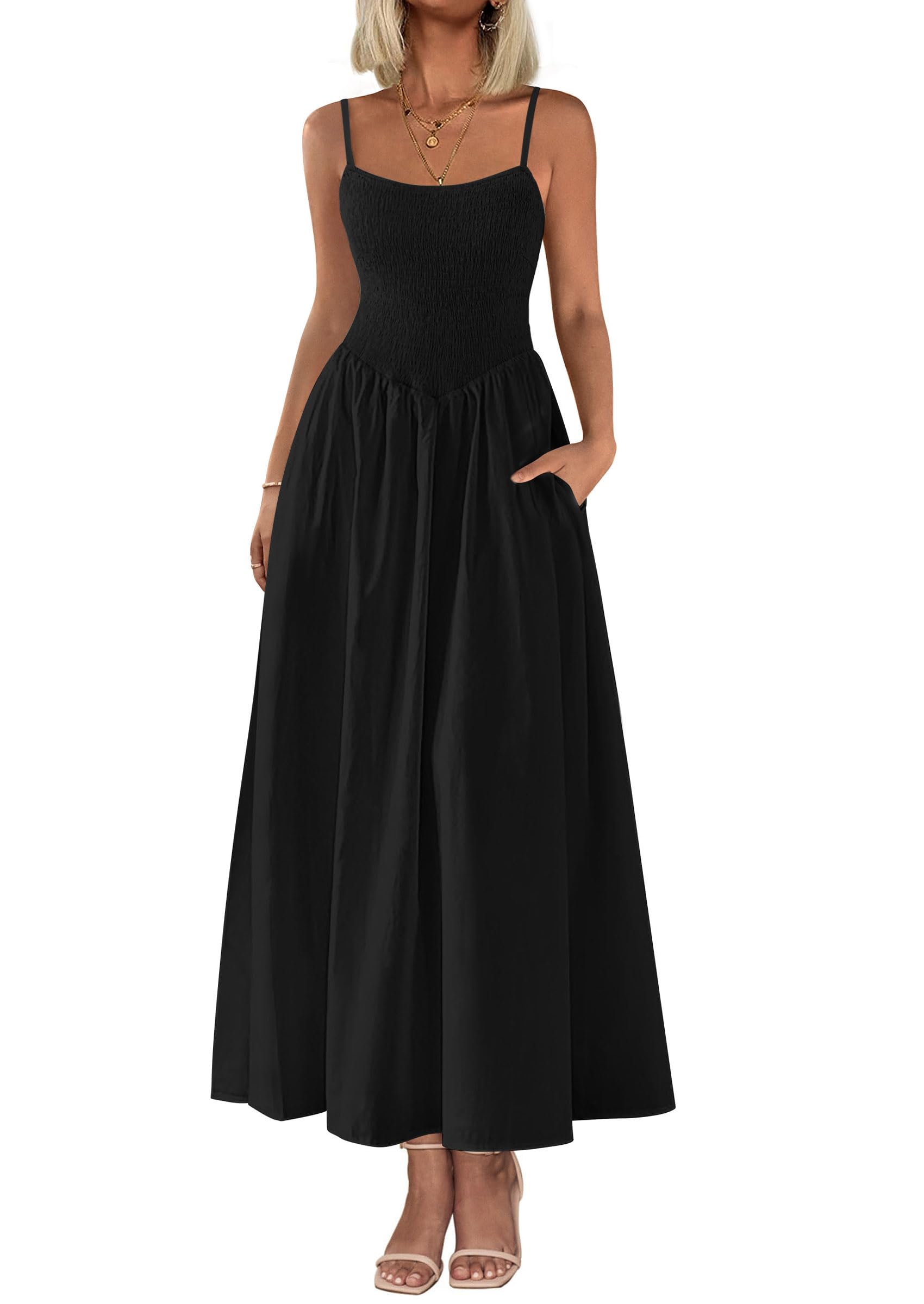 Vestido Maxi Feminino Prettygarden, Com Blusa De Verão, Praia, Preto