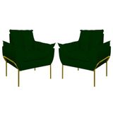 Kit 2 Poltronas Luxo Base Reforçada Metal Dourada Verde