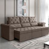 Sofá Retrátil 3 Lugares 2,10m York Suede Marrom