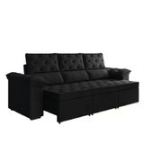 Sofá Retrátil 3 Lugares 2,10m York Suede Preto