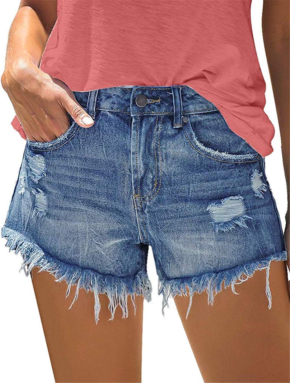 Apenas Shorts Jeans, Rasgados, De Cintura Alta, Para Mulheres, Azul M