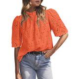 Blusa Prettygarden Summer Eyelet Bordada Laranja Para Mulheres