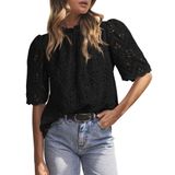Blusa Prettygarden Summer Eyelet Bordada Preta Para Mulheres