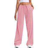 Calça De Moletom Feminina Hesayep, Perna Larga, Cintura Baixa, Rosa, Tamanho L