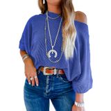 Blusa Evaless Plus Size, Manga 3/4, Gola De Barco, Feminina, Azul Escuro