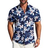 Camisa Havaiana Mappick Masculina De Rayon, Floral De Verão, 3g, Azul Marinho