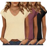 Camisetas Femininas Zeagoo, Pacote Com 3 Camisetas De Manga Curta Com Decote Em V