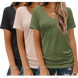 Camiseta Feminina Hotouch Com Decote Em V E Manga Curta, Blusas Casuais X3