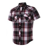 Camisa Masculina Xadrez Ocidental Coevals Club De Manga Curta Vermelha/roxa