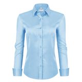 Camisas Femininas De Botão Siliteelon De Manga Comprida Azul Bebê