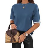 Blusa Feminina De Verão Tops Zeagoo, Manga Curta, Tricotada, Azul