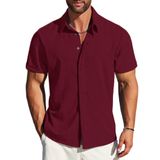 Camisa Mapick Beach Para Homens De Manga Curta, Linho, Algodão, Vinho, Vermelho