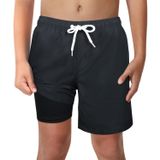 Calção De Banho Preta Para Meninos Com Forro De Cueca Boxer, Antiatrito, Sem Malha, Forrado De Compressão, 4 Vias, Elástico, Upf, Tamanho 7-8, Pe