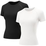 Blusas De Treino Femininas Lomon Quick Dry, Gola Redonda, Pacote Com 2 Unidades, Pretas E Brancas