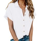 Camisa Hotouch De Linho Branco De Grandes Dimensões De Manga Curta Para Mulheres