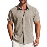 Camisa Masculina Mapick De Linho De Manga Curta Com Botões, Cáqui Escuro