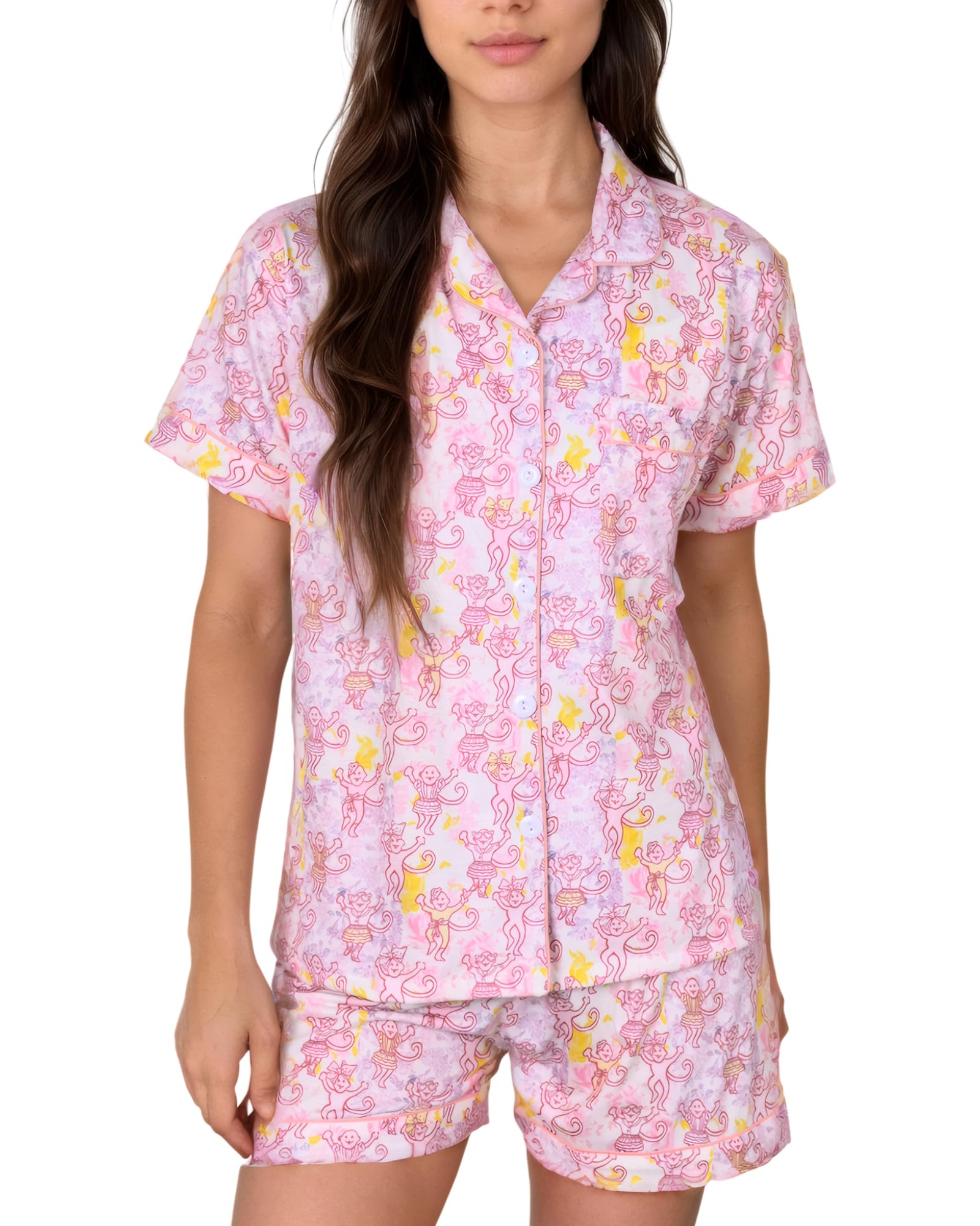 Conjunto De Pijamas Zelbuck Femininos Y2k Preppy Monkey Beach Shorts