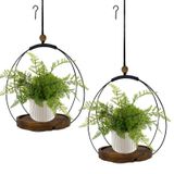 Plantadores Suspensos Hismocal Para Plantas De Interior Com Base De Madeira (pacote Com 2)