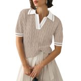 Camiseta Micoson, Manga Curta, Lapela, Decote Em V, Suéter Tricotado Feminino