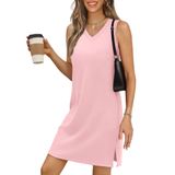 Mini Vestido De Praia Casual De Verão Bkrive Com Decote Em V Para Mulheres Rosa