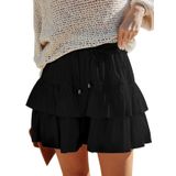 Shorts Aoudery Flowy Para Mulheres, Com Babados, Em Camadas, Pretas, Gg