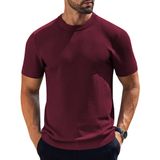 Camiseta Masculina Coofandy De Malha De Manga Curta, Gola Redonda, Vinho Tinto