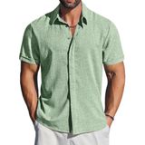 Camisa Masculina Letsee De Manga Curta, Verde Praia, Linho, Tamanho S
