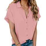 Blusas De Linho Hotouch Para Mulheres, Camisas De Manga Curta Com Botões