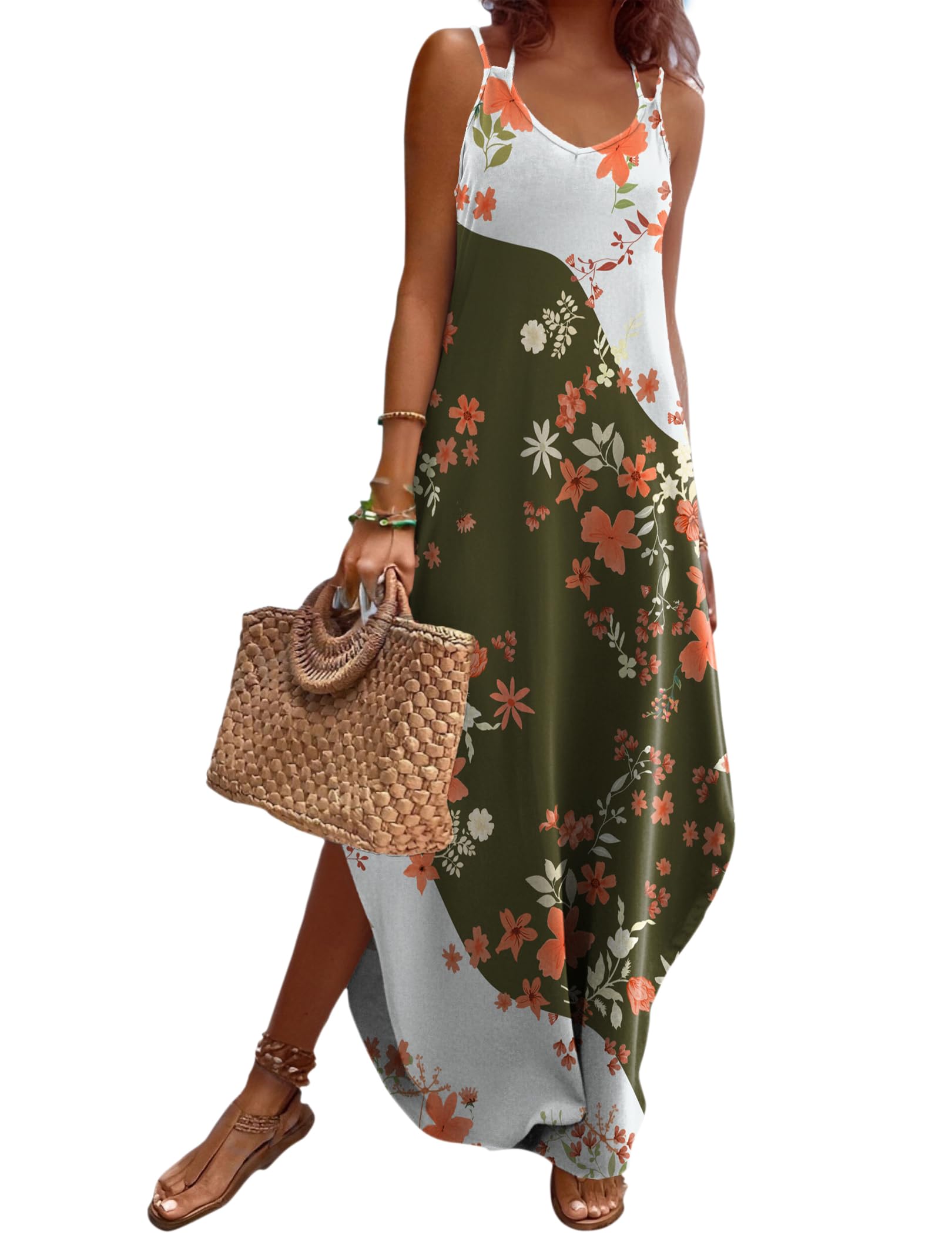 Vestido De Férias Zeagoo Summer Maxi Com Decote Em V Sem Mangas Amarelo