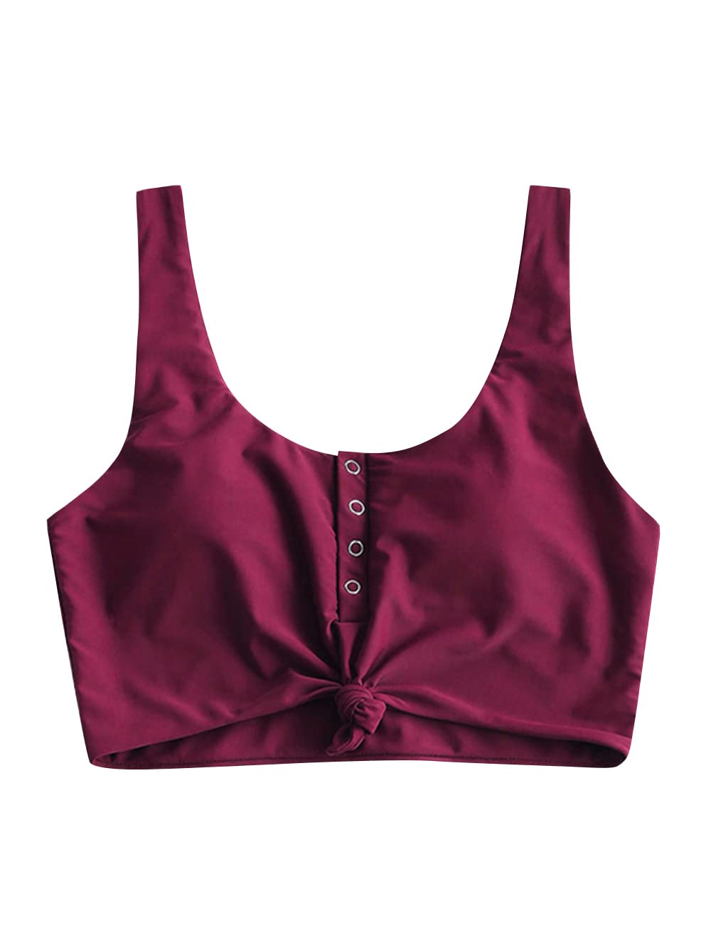 Top De Biquíni Zaful Front Knot Crop Tankini Acolchoado 0-vermelho Escuro Xxl