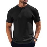 Camiseta Masculina Coofandy Waffle Knit De Manga Curta Preta Gg