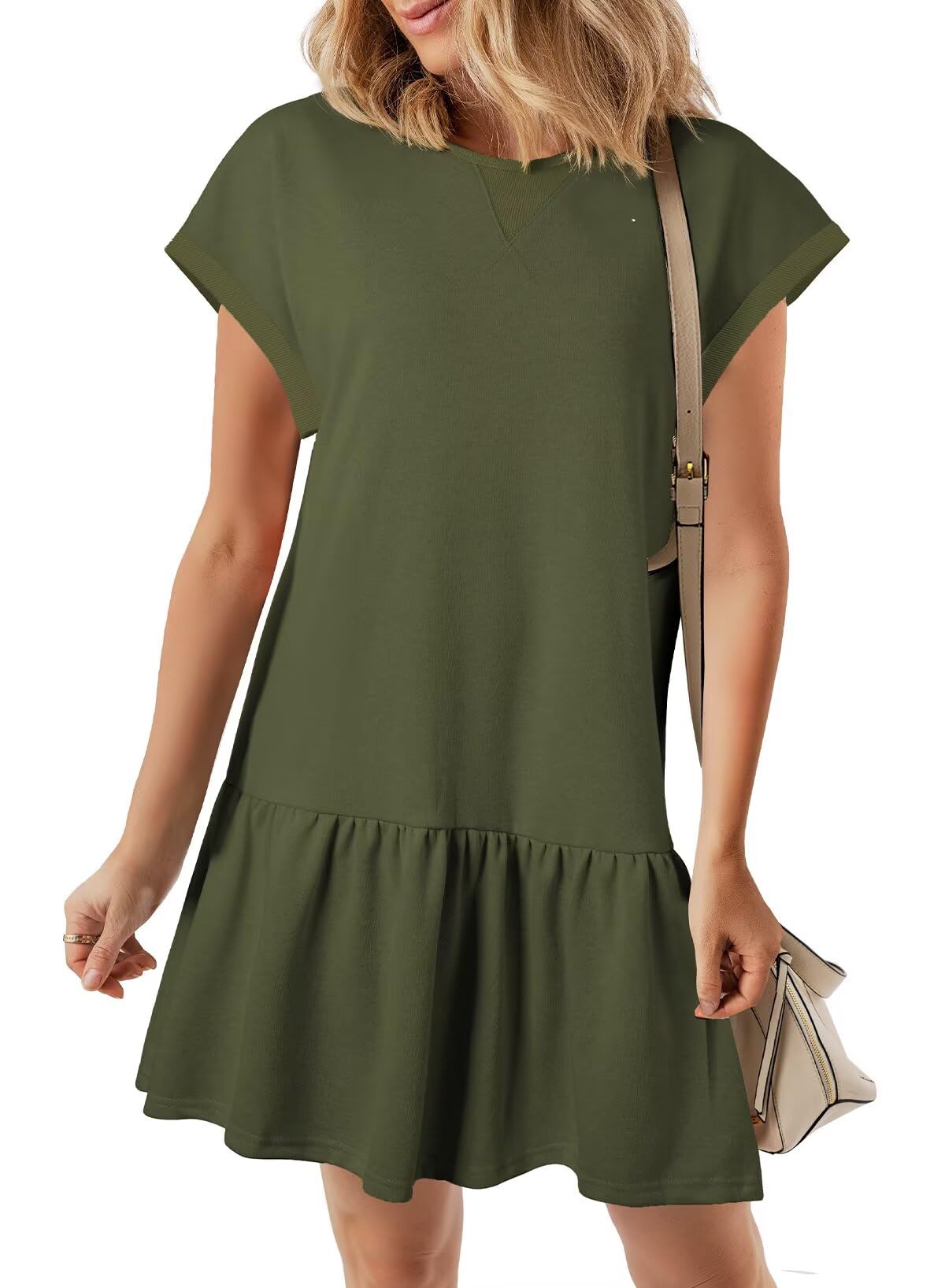 Vestido Feminino Casual Blencot Com Gola Redonda E Bainha Com Babados, Verde