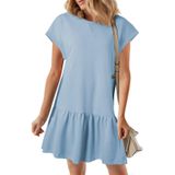 Vestido Feminino Casual Blencot, Manga Curta, Gola Redonda, Bainha Com Babados