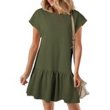 Vestido Feminino Blencot De Manga Curta, Sólido, Solto, Plissado, Verde