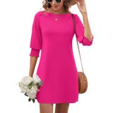 Vestido Casual Luyaa, Moda Feminina, Manga 3/4, Rosa Claro, 2gg