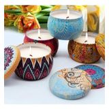 Kit 5 Super Velas Aromática Perfumada Lata Decorada Mandalas
