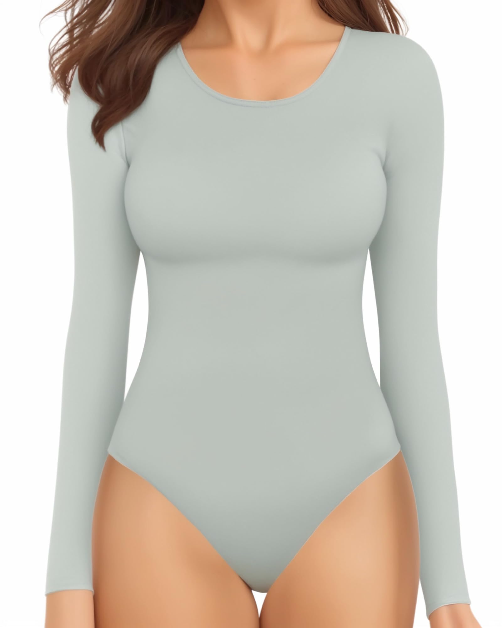 Bodysuit Feminino Mangopop, Manga Comprida, Gola Redonda, Cinza