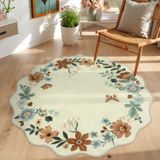 Tapete Area Lahome Floral Lavável 90 Cm Antiderrapante Bege