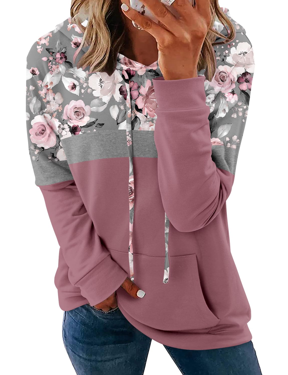 Moletom Com Capuz Onlypuff Pullover Para Mulheres Floral Rosa Xxl