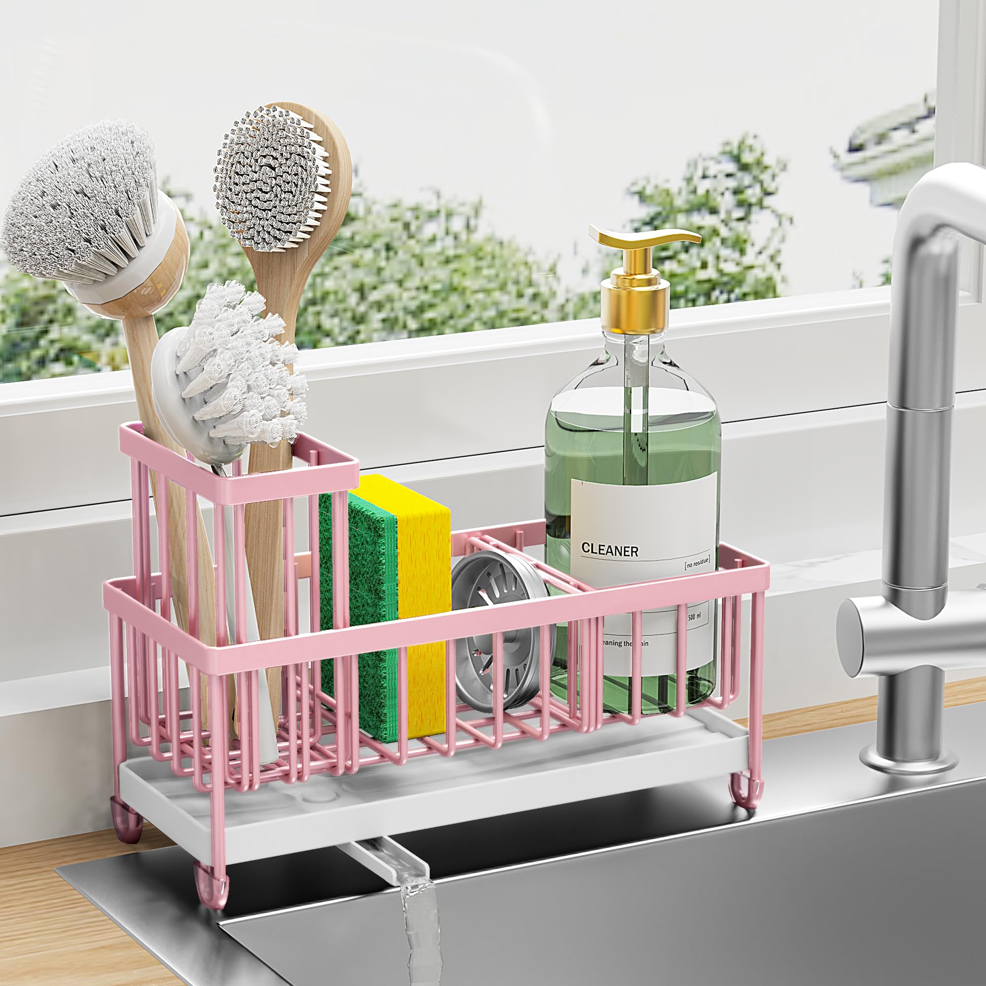 Suporte De Esponja Cisily Pink Para Pia De Cozinha Em Aço Inoxidável