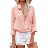 Camisa Feminina Aoudery De Algodão Com Botões, Manga Comprida, Branca M